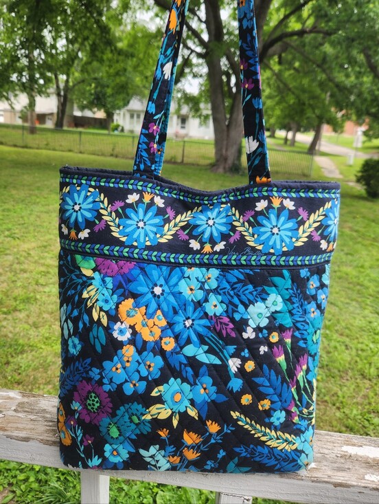 Vera Bradley Handbags - Vera Bradley quilted tote bag in the retired "Midnight Blues" floral pattern.